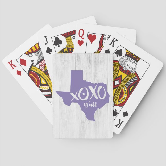 Periwinkle Purple XOXO, Y'all - Texas State Shape Playing Cards (Back)