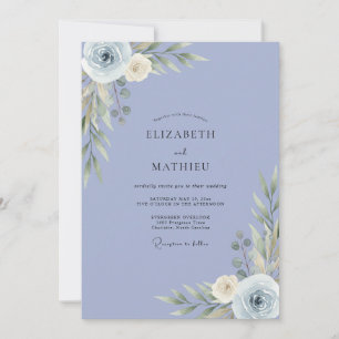 Periwinkle Ranunculus Soft Eucalyptus Wedding Invitation