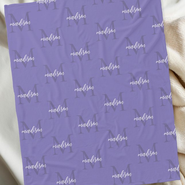 Periwinkle Repeating Monogram Personalised Name Fleece Blanket (Creator Uploaded)