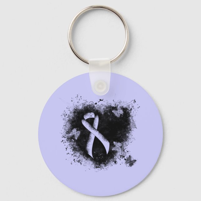 Periwinkle Ribbon Grunge Heart Key Ring (Front)