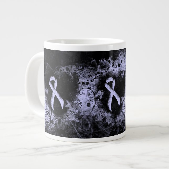 Periwinkle Ribbon Grunge Heart Large Coffee Mug (Front Left)