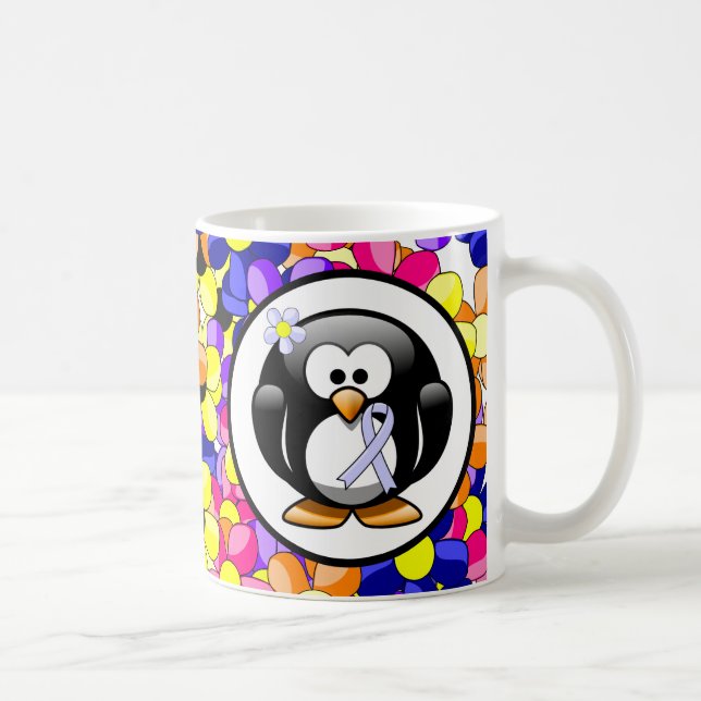 Periwinkle Ribbon Penguin Coffee Mug (Right)