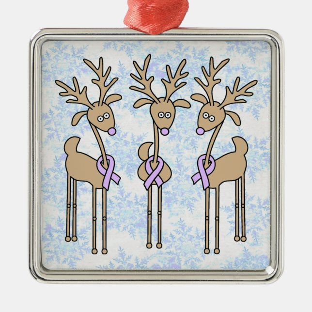 Periwinkle Ribbon Reindeer (Stomach Cancer) Metal Ornament (Front)