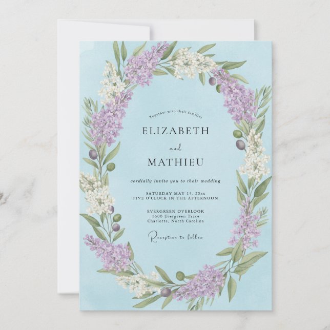 Periwinkle Romantic Bloom Wedding Invitation (Front)