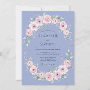 Periwinkle Romantic Floral Wreath Wedding Invitation
