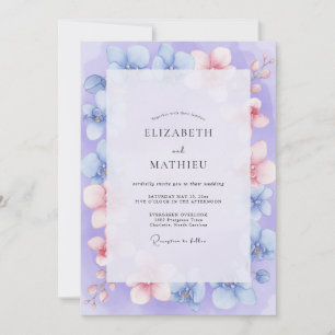 Periwinkle Rose Blush Painted Wedding Invitation