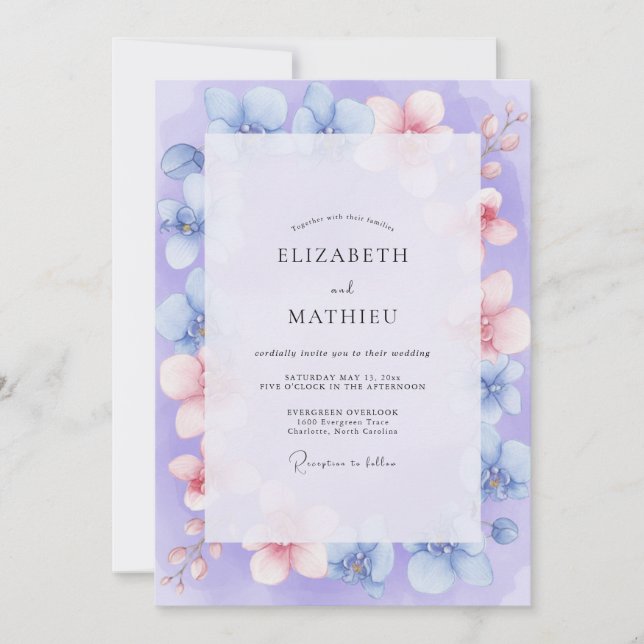 Periwinkle Rose Blush Painted Wedding Invitation (Front)