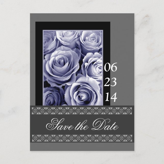 PERIWINKLE Roses & Lace Save the Date Post Card (Front)