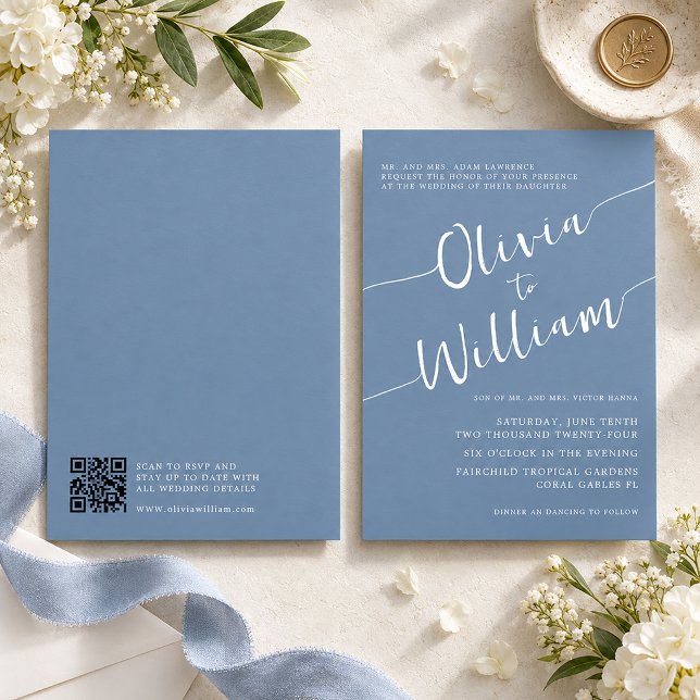 Periwinkle Script Minimalist Wedding Invitation (Periwinkle Script Minimalist Wedding)