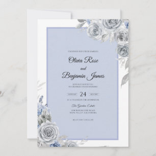 Periwinkle Silver Dusty Rose Wedding Invitation