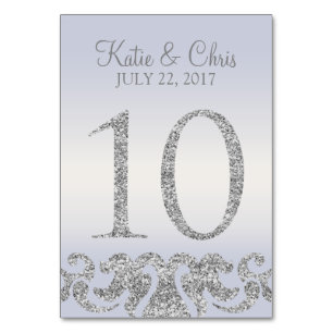 Periwinkle Silver Glitter Look Table Numbers-10 Number
