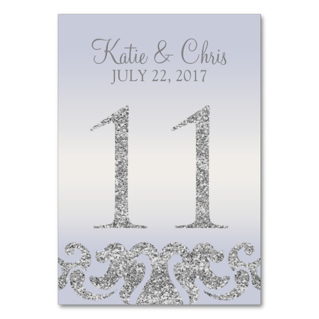 Periwinkle Silver Glitter Look Table Numbers-11 Table Number (Front)