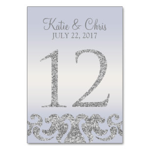 Periwinkle Silver Glitter Look Table Numbers-12 Table Number