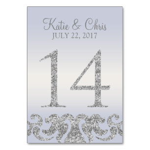 Periwinkle Silver Glitter Look Table Numbers-14 Number