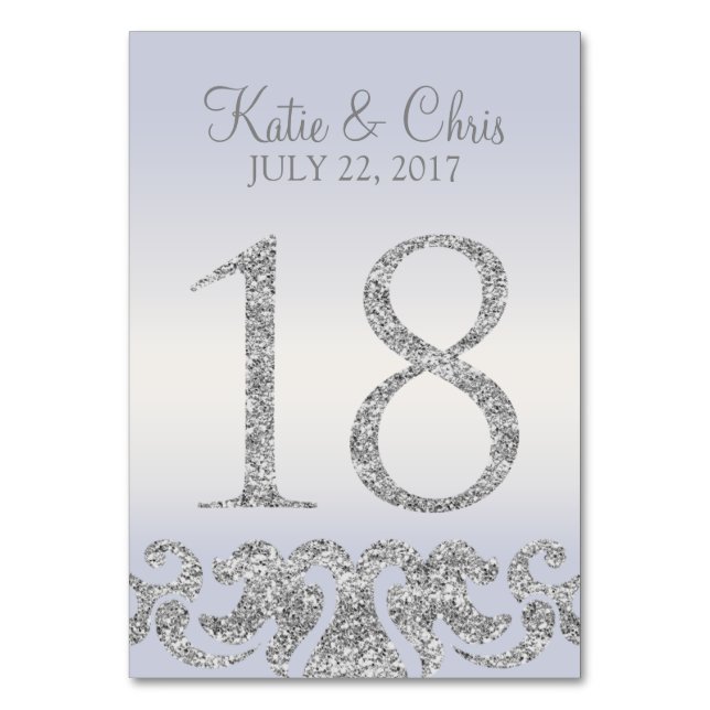 Periwinkle Silver Glitter Look Table Numbers-18 Number (Front)