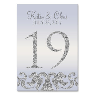 Periwinkle Silver Glitter Look Table Numbers-19 Number