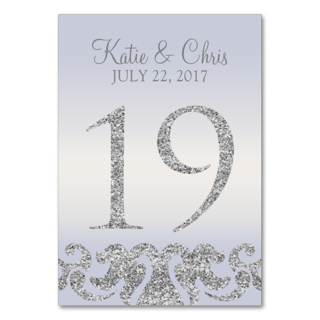 Periwinkle Silver Glitter Look Table Numbers-19 Number (Front)