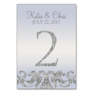 Periwinkle Silver Glitter Look Table Numbers-2 Number