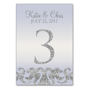 Periwinkle Silver Glitter Look Table Numbers-3 Number
