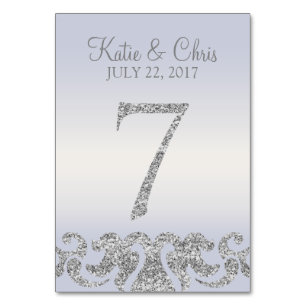 Periwinkle Silver Glitter Look Table Numbers-7 Number