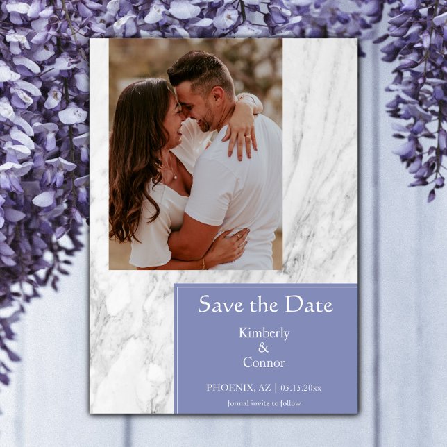 Periwinkle Simple Marbled Photo Save The Date (Periwinkle Simple Marbled Photo Save the Date)