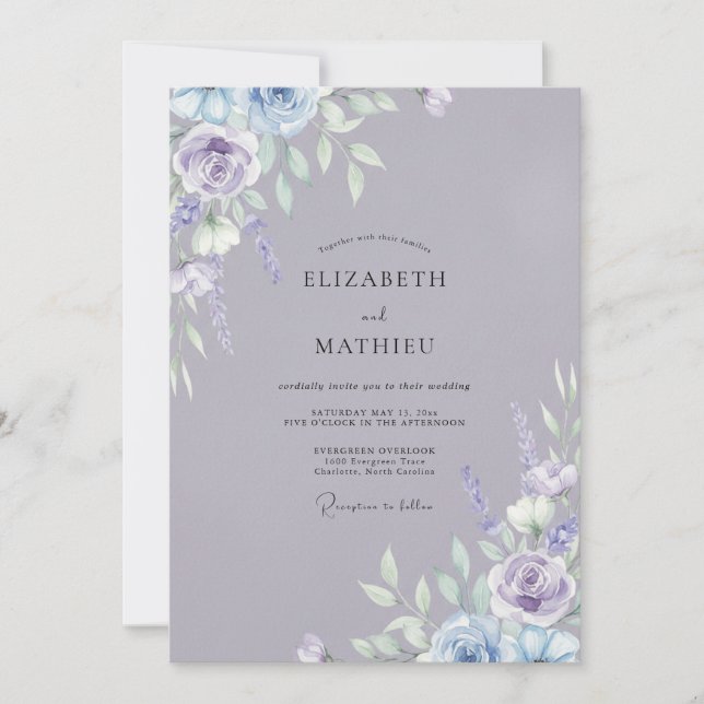 Periwinkle Slate Painted Wedding Invitation (Front)