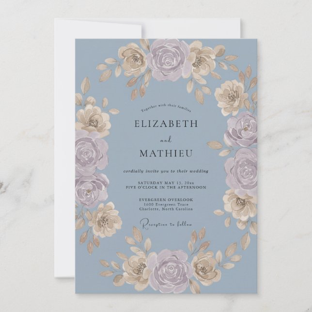 Periwinkle Soft Champagne Petal Wedding Invitation (Front)