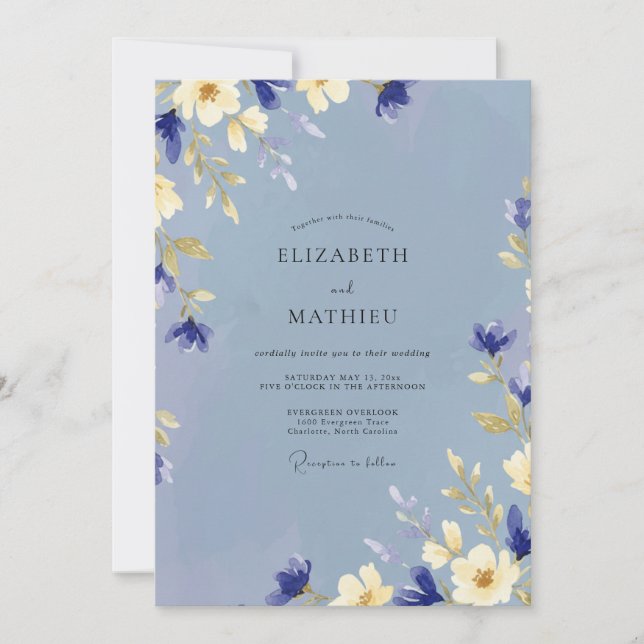 Periwinkle Soft Cream Petal Wedding Invitation (Front)