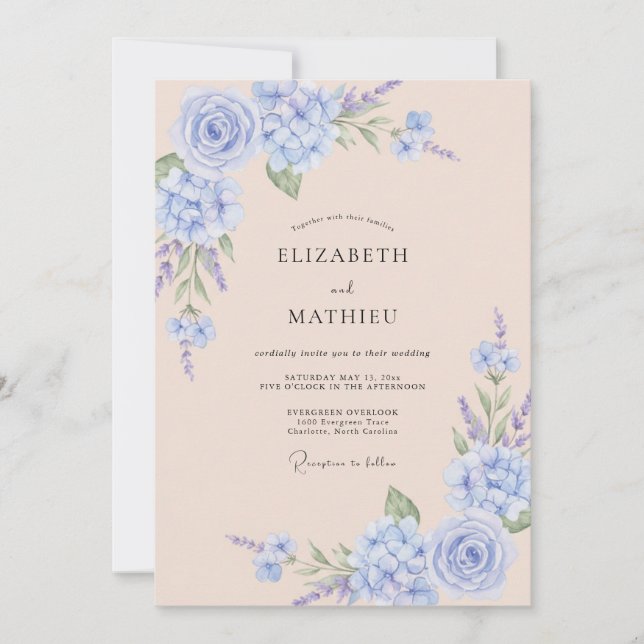 Periwinkle Soft Floral Romance Wedding Invitation (Front)
