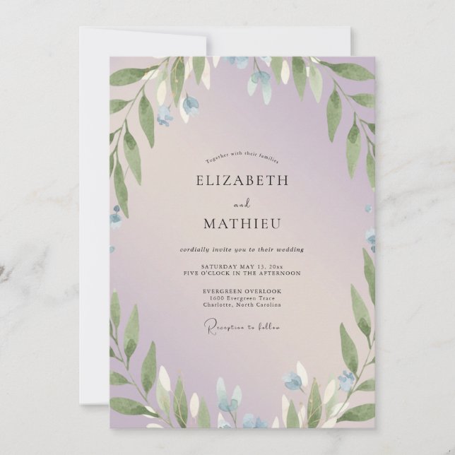 Periwinkle Sprig Eucalyptus Wedding Invitation (Front)