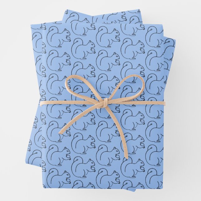Periwinkle Squirrel Chic Wrapping Paper (In situ)