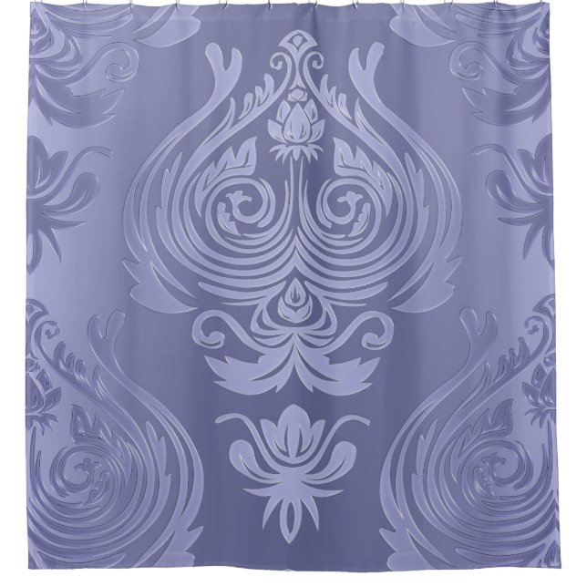 Periwinkle Steel Floral Lace Damask Shower Curtain (Front)