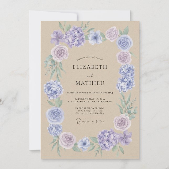 Periwinkle Tan Vine Wedding Invitation (Front)