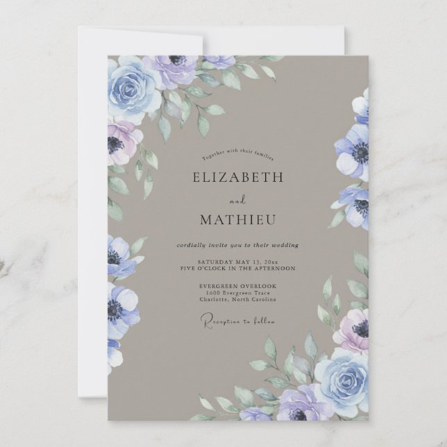 Periwinkle Taupe Painted Wedding Invitation (Front)