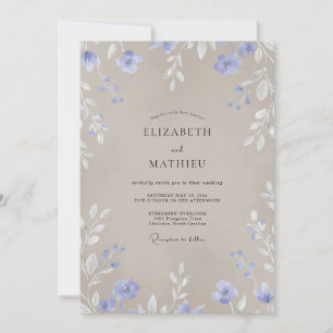 Periwinkle Taupe Wildflower Wedding Invitation