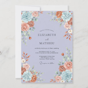 Periwinkle Terracotta Peony Wedding Invitation