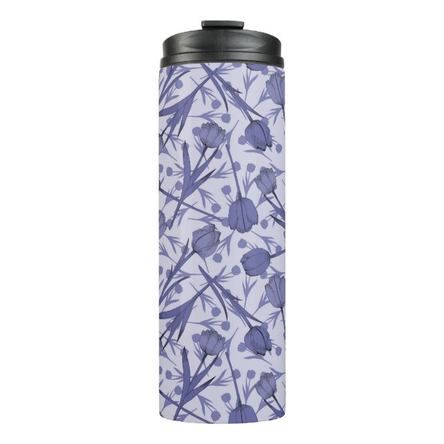 Periwinkle tulip flower pattern thermal tumbler (Front)