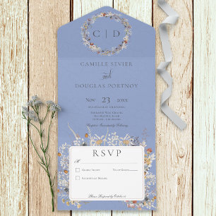 Periwinkle Vintage Romantic Wildflower No Dinner All In One Invitation