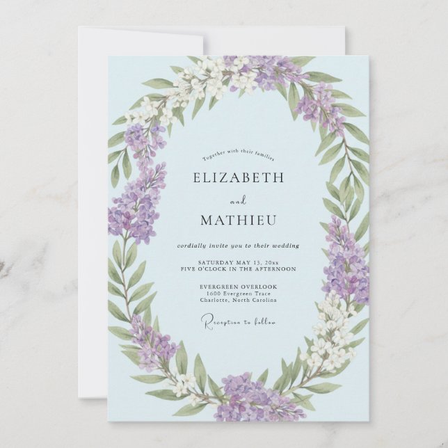 Periwinkle Violet Blossom Wedding Invitation (Front)