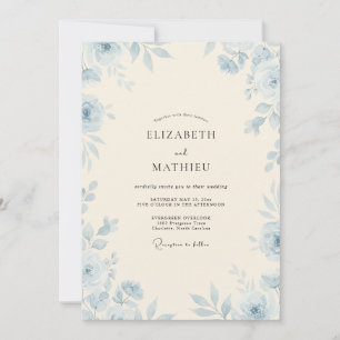 Periwinkle Warm Cream Peony Wedding Invitation