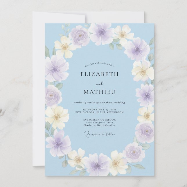 Periwinkle Warm Cream Petal Wedding Invitation (Front)