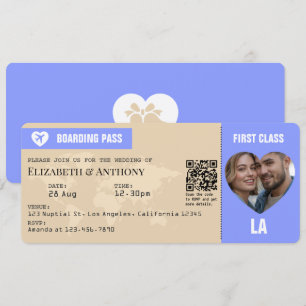 Periwinkle & Warm Sand Boarding Pass Wedding Invitation