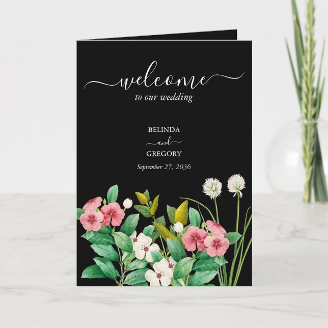 Periwinkle Wedding Black Order of Service Program (Front)