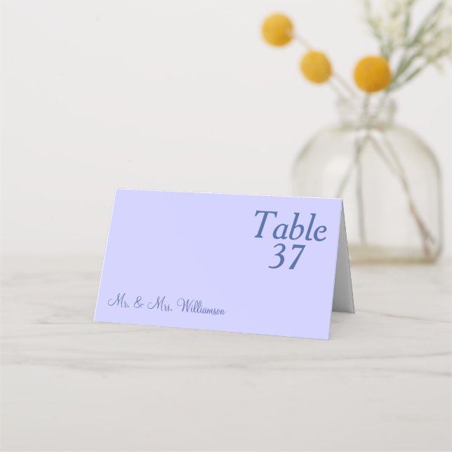 Periwinkle Wedding RSVP Table Number Place Card (Front)