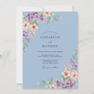 Periwinkle Whimsical Floral Bloom Wedding Invitation