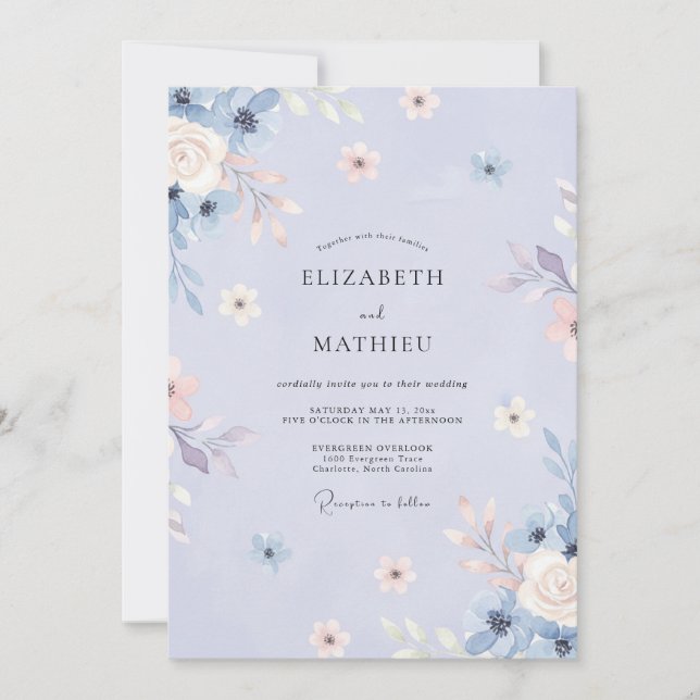 Periwinkle Whimsical Spring Wedding Invitation (Front)