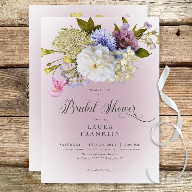 Periwinkle White Mauve Floral Modern Bridal Shower Invitation (Periwinkle White Mauve Floral Modern Bridal Shower Invitation)