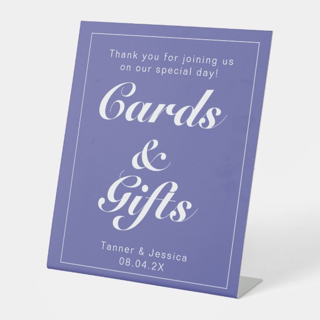 Periwinkle & White Modern Minimalist Gift Table Pedestal Sign (Front)