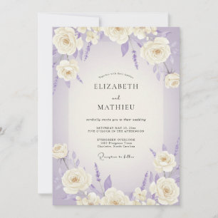 Periwinkle White Rose Wedding Invitation