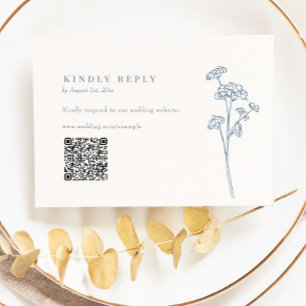 Periwinkle Wildflower QR Code Wedding RSVP Card
